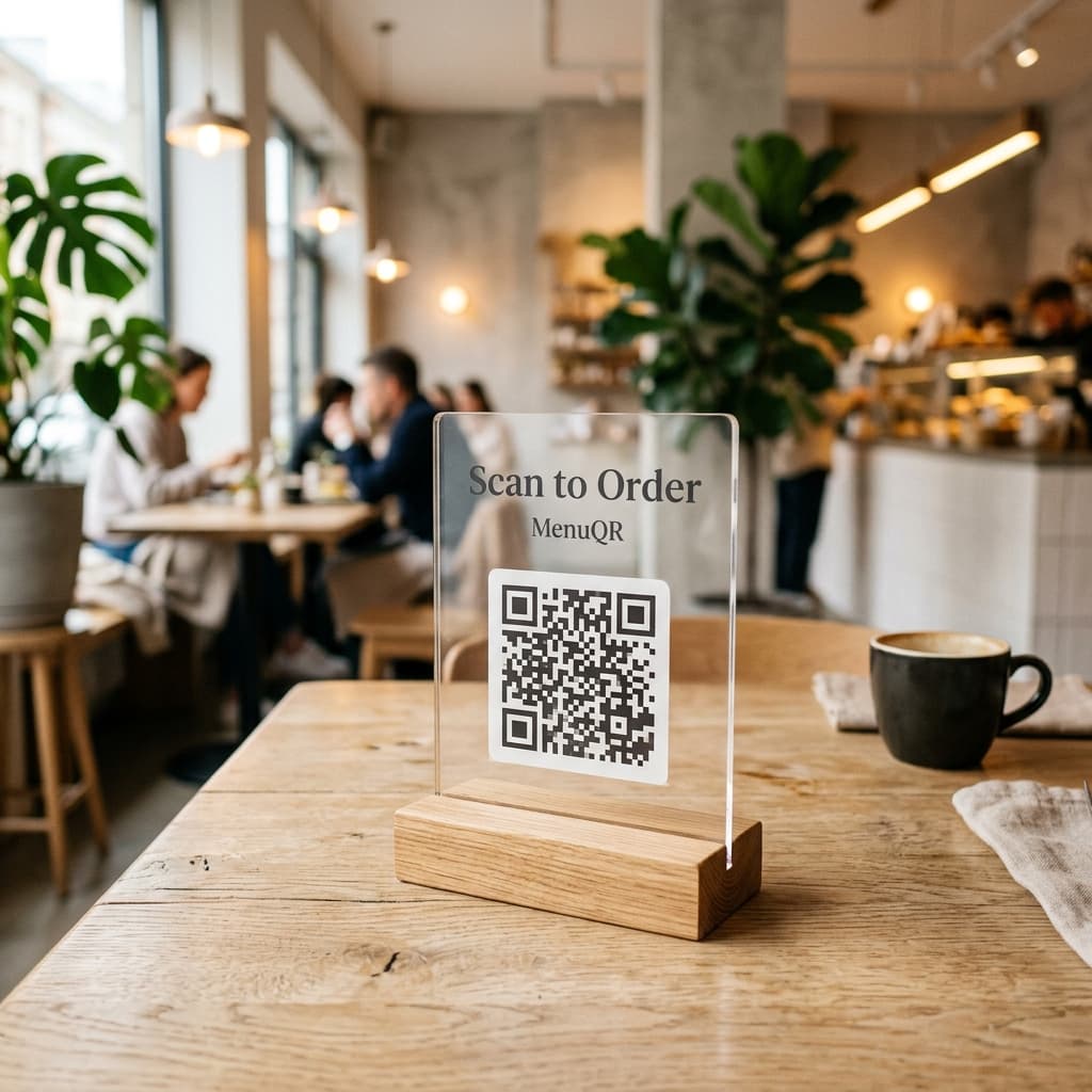 Mockup đế QR Code tinh tế để bàn